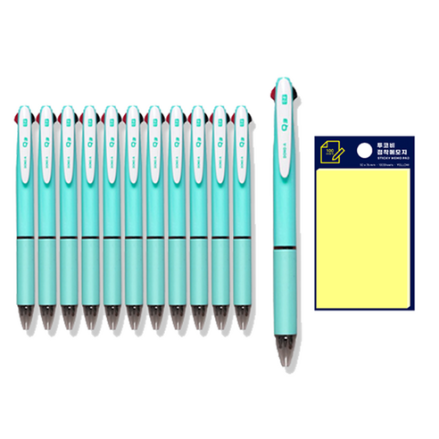 동아 Q3 펜 0.4mm 12p + 투코비 스티키 메모패드 노랑 세트, 에메랄드, 1세트