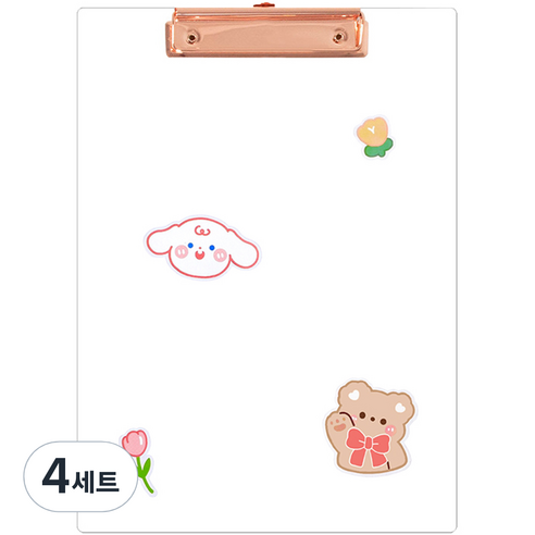 투코비 투명 아크릴 클립보드 A4 + DIY 데코스티커 세트, 로즈골드(클립보드), 4세트