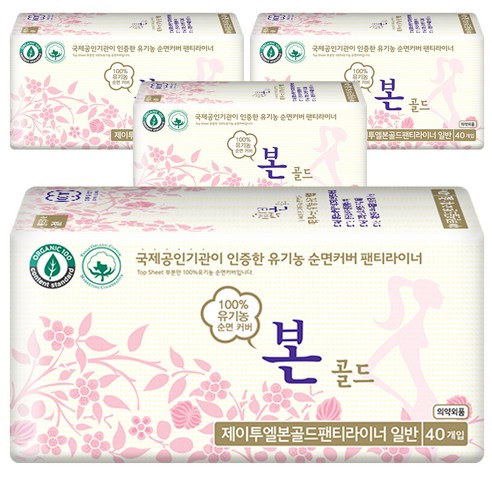 유기농본 골드 일반 팬티라이너, 40매입, 4팩