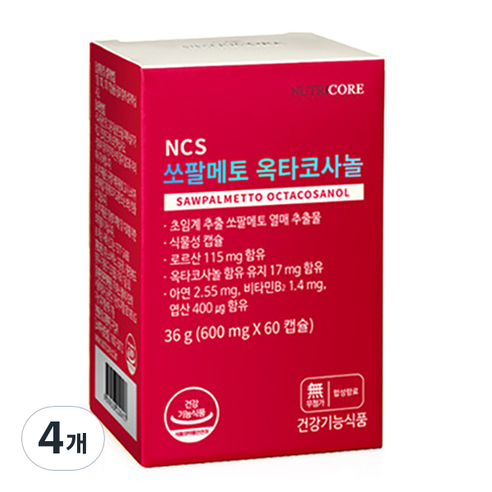 뉴트리코어 쏘팔메토 옥타코사놀, 60정, 4개
