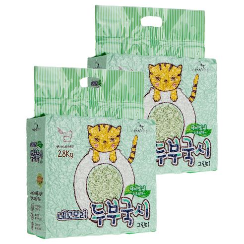 네꼬모리 응고형 두부국시 극세입자 고양이 모래, 2개, 녹차