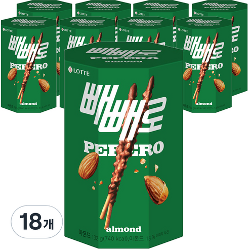빼빼로 아몬드, 132g, 18개