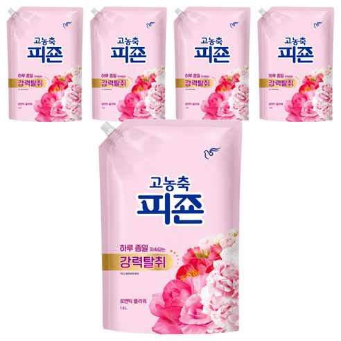피죤 고농축 강력탈취 오리지널 섬유유연제 로맨틱플라워 리필, 1.6L, 5개