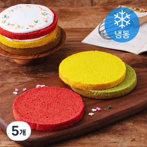 장가네제과 수제 레인보우 3색 케이크시트 1호 (냉동), 170g, 5개