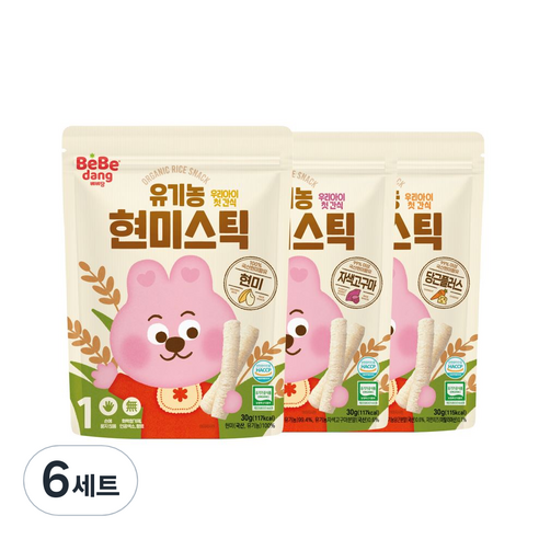 베베당 유기농 현미스틱 3종세트, 현미. 고구마. 당근플러스, 30g, 6세트