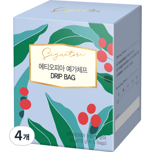 칸타타시그니처 드립커피 에티오피아 예가체프 G2, 10g, 5개입, 4개