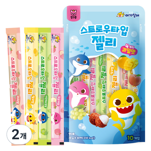핑크퐁 아기상어 스트로우타입 젤리 10p 랜덤발송, 200g, 2개, 복숭아맛, 리치맛, 망고맛, 샤인머스캣맛