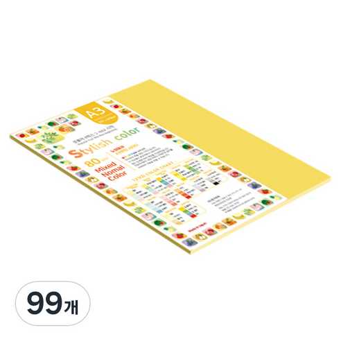 종이문화 스타일리쉬 얇은 혼합색지 80g No 12 SN Vivid Tone, A3, 99개