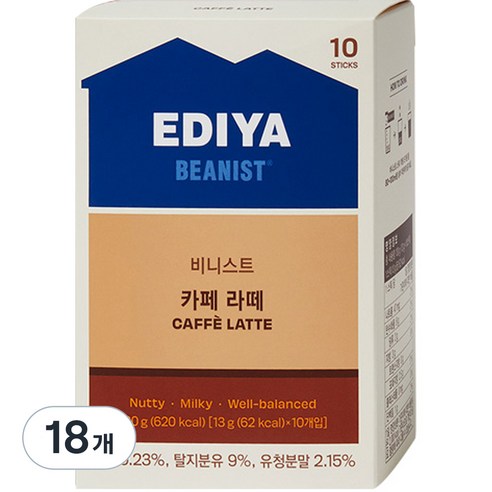 이디야 비니스트 카페 라떼 분말, 13g, 10개입, 18개
