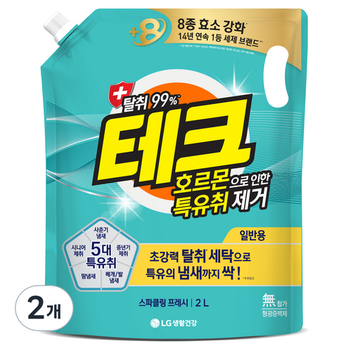 테크 호르몬 특유취 제거 액체세제 일반 리필, 2개, 2L