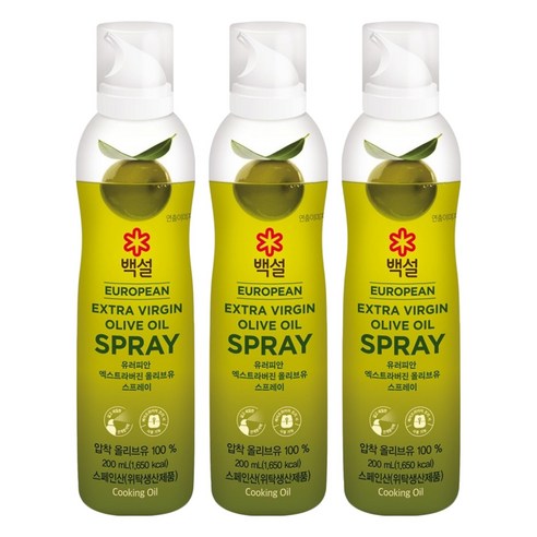 백설 유러피안 엑스트라버진 올리브 오일 스프레이, 200ml, 3개