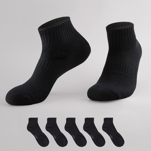 삭피엔스 데오프레시 쿠션 스포츠 단목 밴드 양말 5켤레, 블랙, 1세트