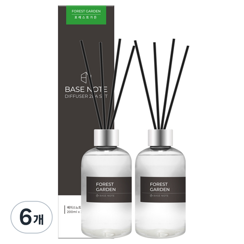 베이스노트 홈 디퓨저, 포레스트가든, 200ml, 6개