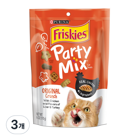 프리스키 고양이 파티믹스 멀티팩 간식, 혼합맛(닭고기/간/칠면조), 170g, 3개