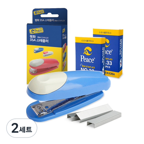 피스코리아 스테플러 + 리필 33호침 2p 세트, 블루, 2세트