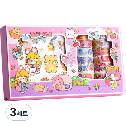 동아피엠에스 DIY 다꾸 종이 스티커 + 마스킹 데코테이프 기프트박스 세트, MK-2352, 3세트