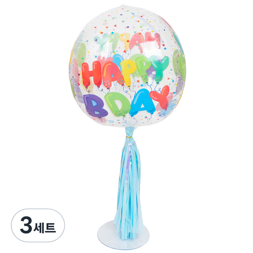 파티쇼 오브은박풍선 스탠드 태슬수술홀로그램 35cm 세트, 생일셀레브레이션 + 라이트블루, 3세트