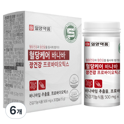 일양약품 혈당케어 바나바 장건강 프로바이오틱스 유산균 15g, 30정, 6개