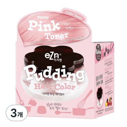 eZn 푸딩 헤어컬러 염모제, 피오니핑크토너, 3개