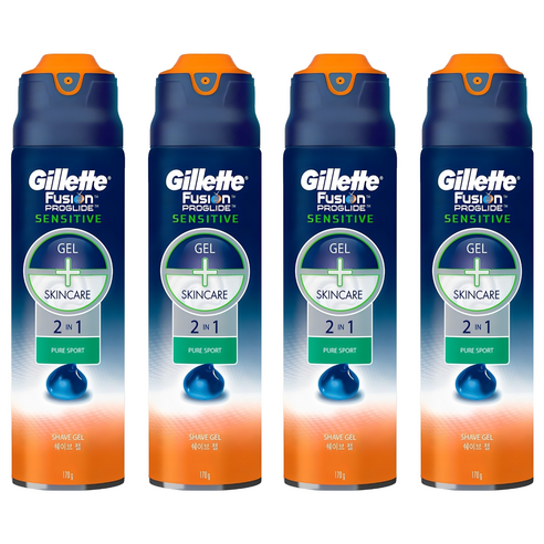 질레트 퓨전 프로글라이드 센서티브 2 in 1 퓨어스포츠 쉐이빙 젤, 170g, 4개