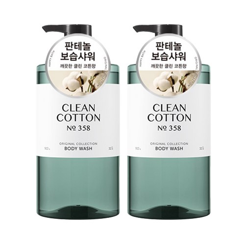 해피바스 오리지널 컬렉션 바디워시 클린코튼향, 910g, 2개