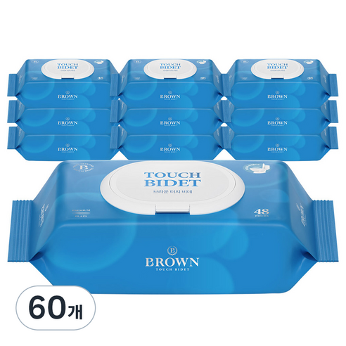 브라운 저자극 터치 비데 화장실용 물티슈 캡형, 55g, 48매, 60개