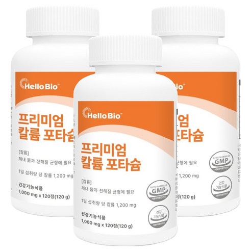 헬로바이오 프리미엄 칼륨 포타슘 120g, 3개, 120정