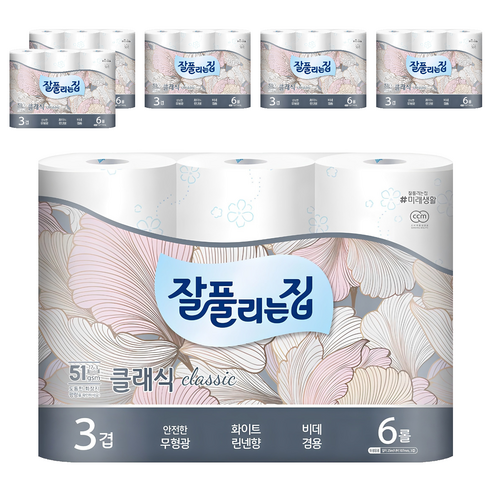 잘풀리는집 클래식 3겹 고급롤화장지, 25m, 6개입, 6개