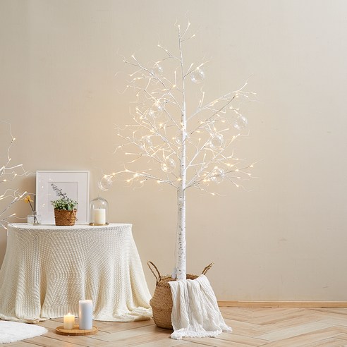 하우쎈스 크리스마스 LED 자작나무 트리 인테리어조명, 화이트