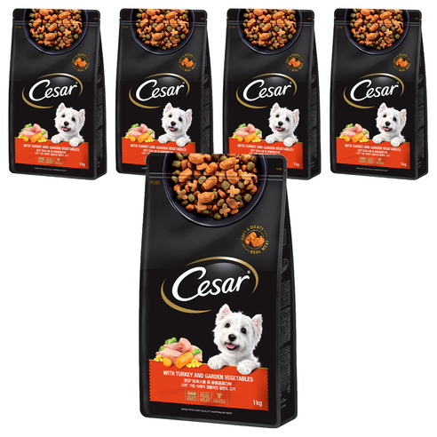 시저 어덜트 강아지 건식사료, 칠면조, 1kg, 5개