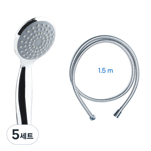 COBRA ABC 샤워헤드 + 샤워줄 1.5m 세트, 5세트, 크롬(샤워헤드), 실버(샤워줄)