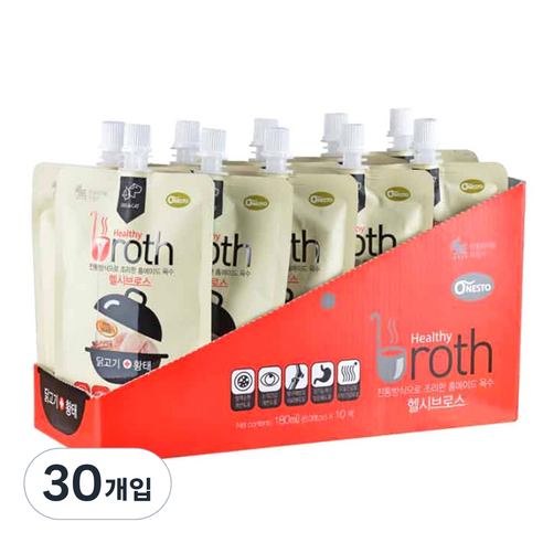 헬시브로스 반려동물 프리미엄 홈메이드 육수 간식 파우치 닭 180ml, 닭고기+황태, 30개