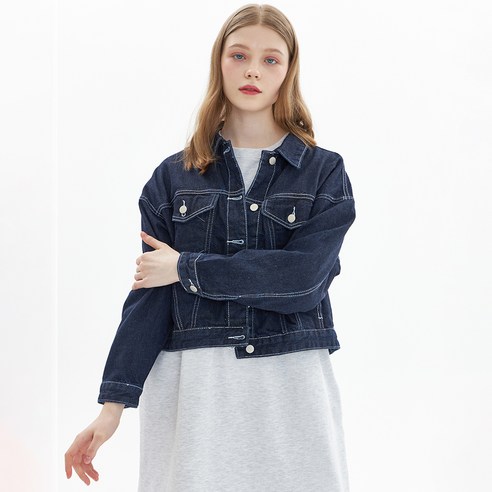 핑크파인애플 여성용 CROPPED DENIM JACKET