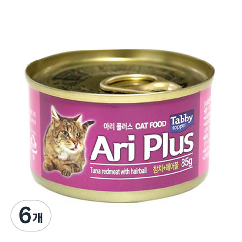 테비 아리플러스 고양이 간식캔 참치 85g, 참치 + 헤어볼 혼합맛, 6개