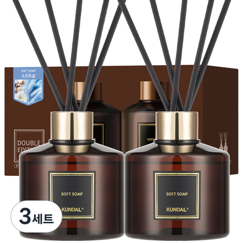 쿤달 퍼퓸 디퓨저 200ml 2개 + 섬유스틱 10개, 소프트솝향, 3세트