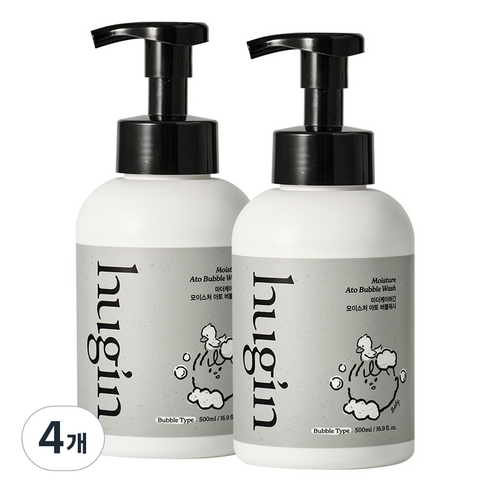허긴 유아용 모이스처 아토 약산성 올인원 대용량 버블워시 거품형 무향, 500ml, 4개