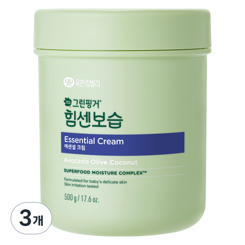 그린핑거 힘센보습 대용량 영유아 에센셜 크림 오렌지그린티향, 500g, 3개