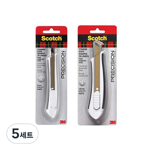 스카치 티타늄 커터 18mm TI-KL + 티타늄 커터 9mm TI-KS 세트, 혼합색상, 5세트