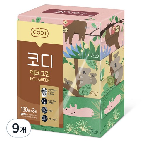 코디 에코그린 각티슈 2겹, 180매, 9개