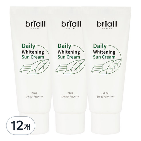 브리올옴므 남성용 데일리 화이트닝 선크림 SPF50+ PA++++, 20ml, 12개
