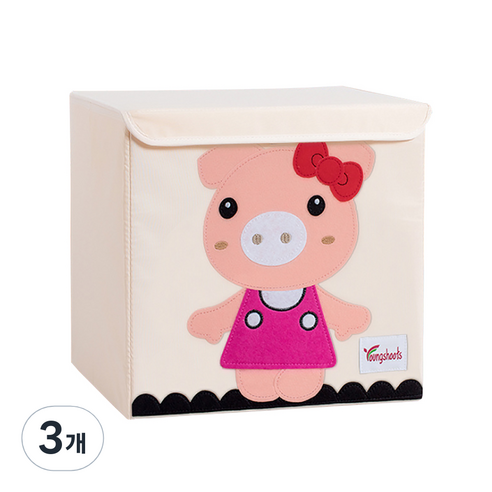 알럽홈 애니멀프린팅 패브릭 접이식 스툴, 리본돼지, 3개