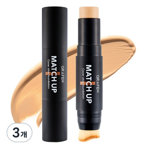그라펜 매치업 커버 스틱 파운데이션 SPF50+ PA++++ 12g, 21호 라이트 베이지, 3개