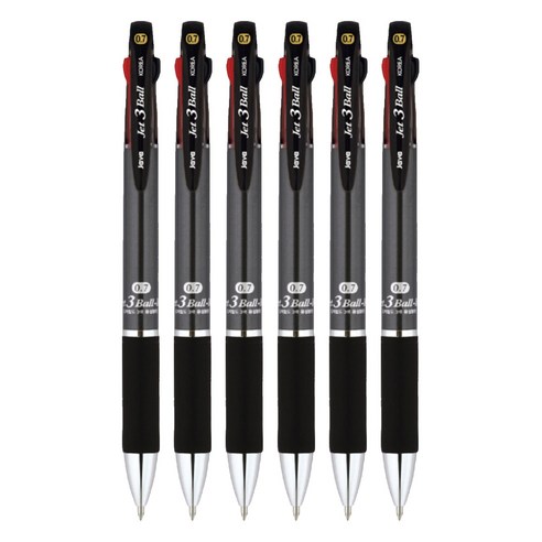 자바펜 제트 3볼 M 다색펜 0.7mm, 메탈릭 블랙, 6개