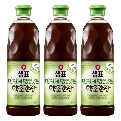 샘표 맛있게 염도낮은 양조간장, 860ml, 3개