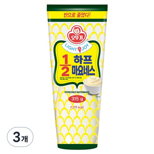 오뚜기 LIGHT 앤 JOY 하프마요네즈, 315g, 3개