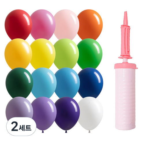 조이파티 조이벌룬 레인보우 풍선 25cm 100p + 손펌프 세트, 풍선(랜덤발송), 손펌프(마카롱핑크), 2세트