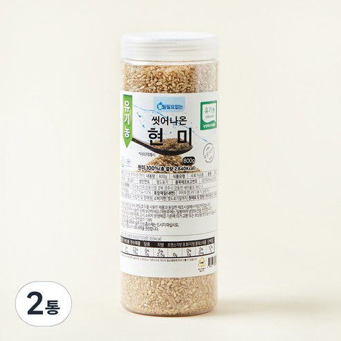 대구농산 유기농 씻어나온 현미, 800g, 2통