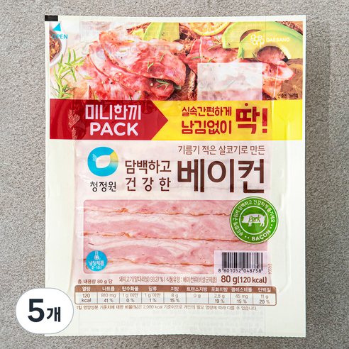 청정원 담백하고 건강한 베이컨, 80g, 5개