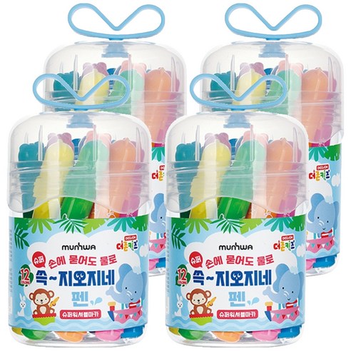 문화연필 더존키즈 쓱 지오지네 슈퍼워셔블 마카, 12색, 4세트