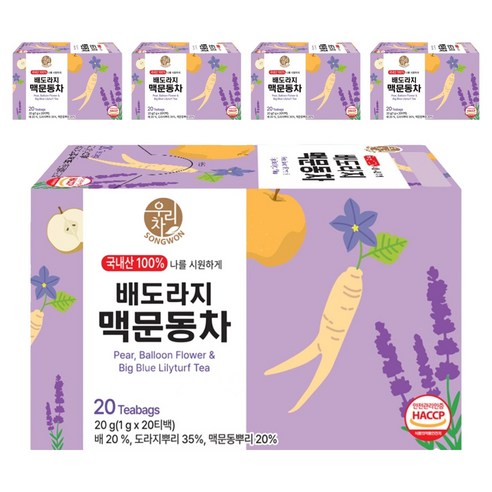 우리차 송원식품 배도라지 맥문동차 티백, 5개, 20개입, 1g